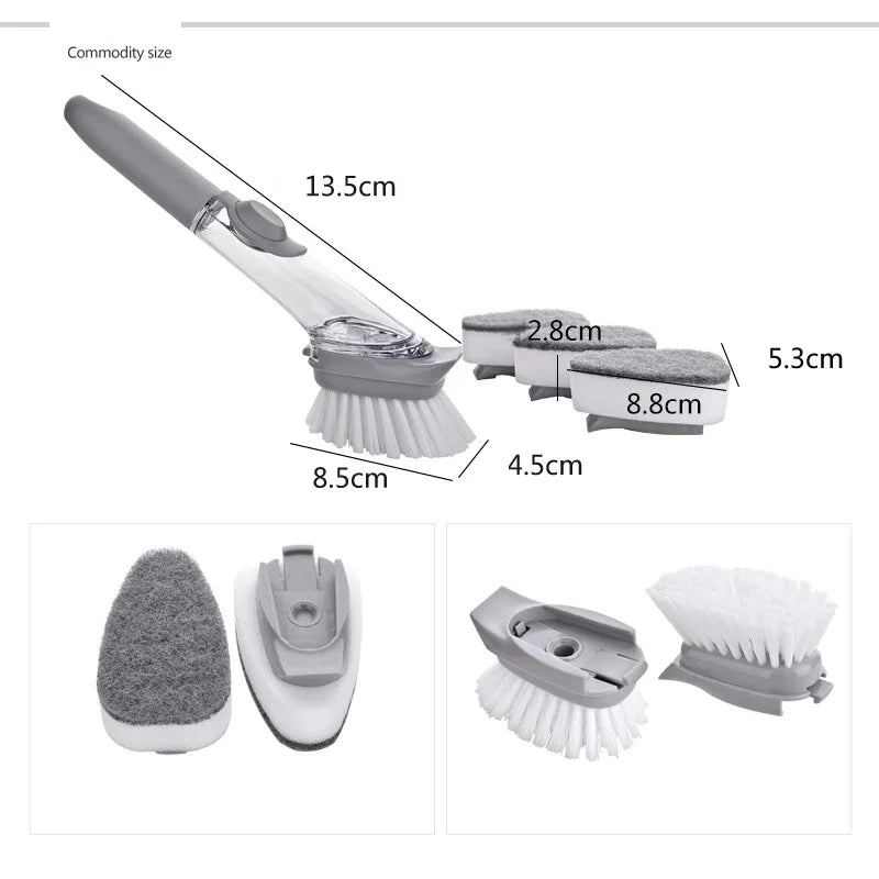 2-in-1 Long Handle Dishwashing Brush with Removable Sponge and Soap Dispenser – Kitchen Cleaning Tool