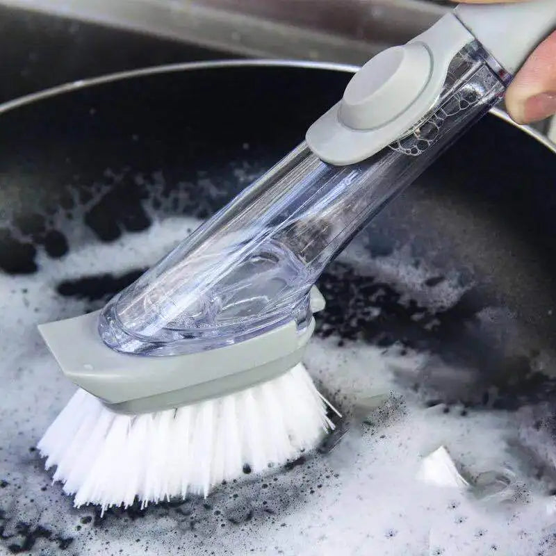 2-in-1 Long Handle Dishwashing Brush with Removable Sponge and Soap Dispenser – Kitchen Cleaning Tool