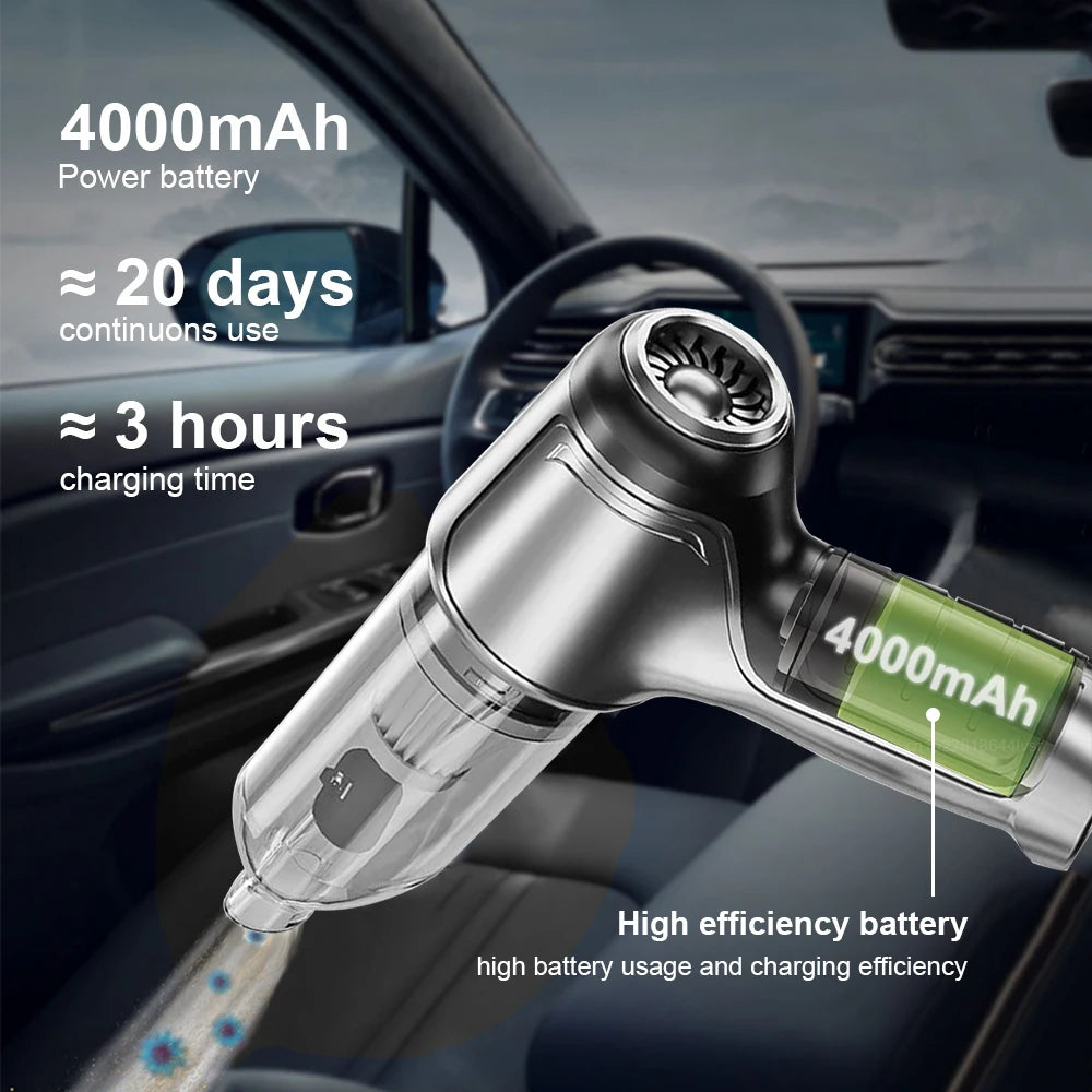 Rechargeable Wireless Car Vacuum Cleaner – 95000PA Suction | Handheld & Cordless