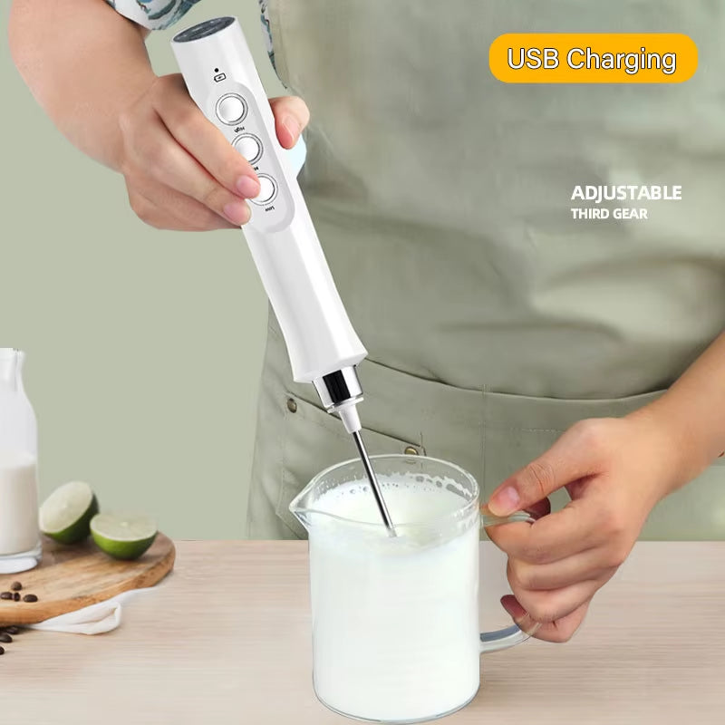 Rechargeable 3-in-1 Milk Frother – Electric Handheld Foam Maker with Mixing Heads