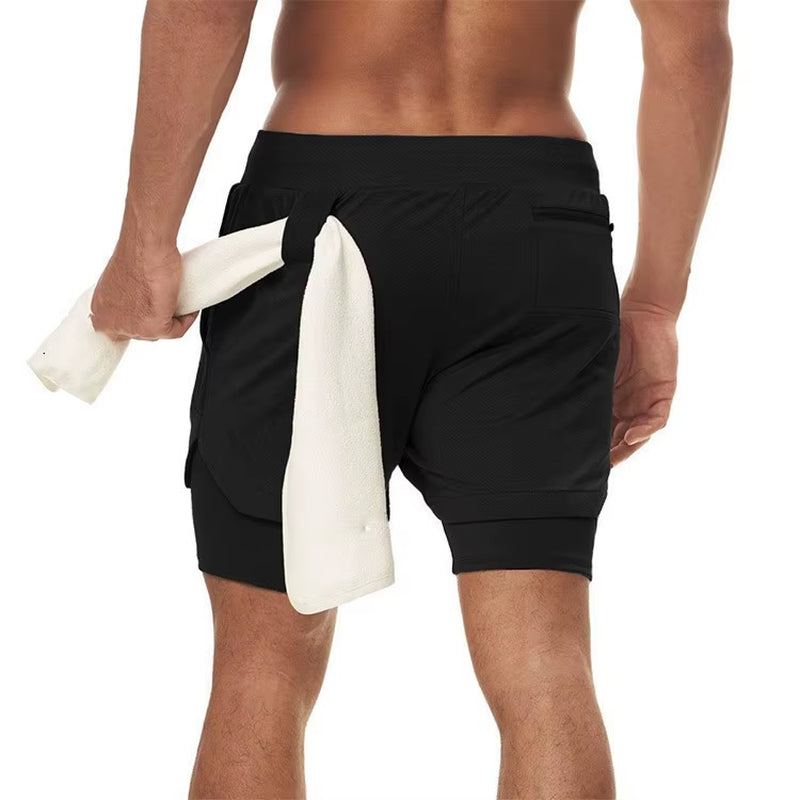 Men’s 2-in-1 Camo Running Shorts | Quick Dry Gym Fitness Workout Shorts