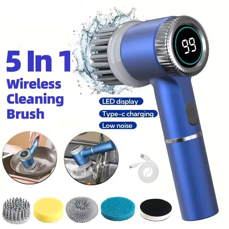 Wireless Electric Cleaning Brush Cordless Spin Scrubber with 4 Brush Heads