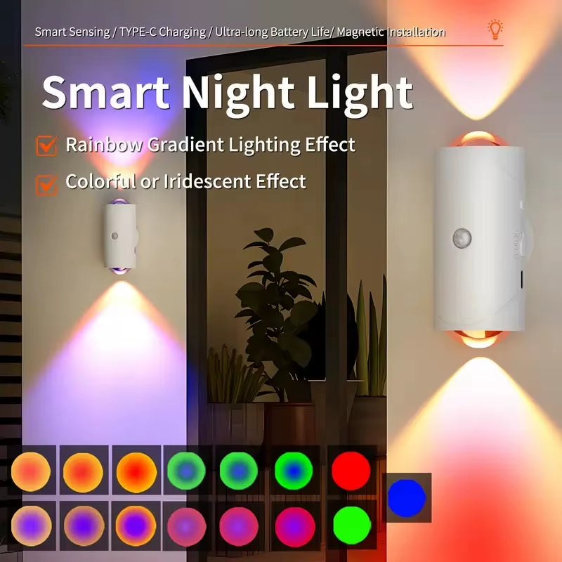 RGB LED Motion Sensor Night Light – Rechargeable Wall Lamp with Magnetic Mount & Ambient Gradient