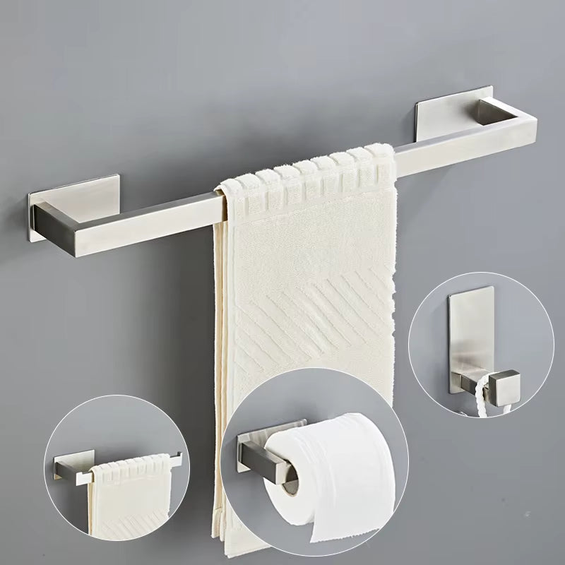 Self-Adhesive Silver Bathroom Hardware Kit Stainless Steel Toilet Paper Holder Towel Bar Towel Holder Hook Bathroom Accessories