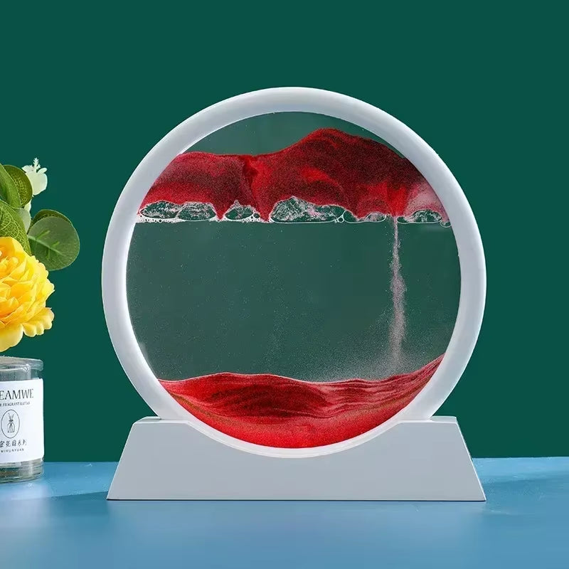 3D Moving Sand Art Picture - 7 Inch Round Glass Ocean Sandscape Hourglass Quick Sand Painting for Home Decor