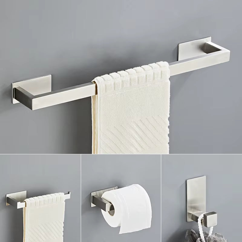 Self-Adhesive Silver Bathroom Hardware Kit Stainless Steel Toilet Paper Holder Towel Bar Towel Holder Hook Bathroom Accessories