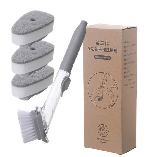 2-in-1 Long Handle Dishwashing Brush with Removable Sponge and Soap Dispenser – Kitchen Cleaning Tool