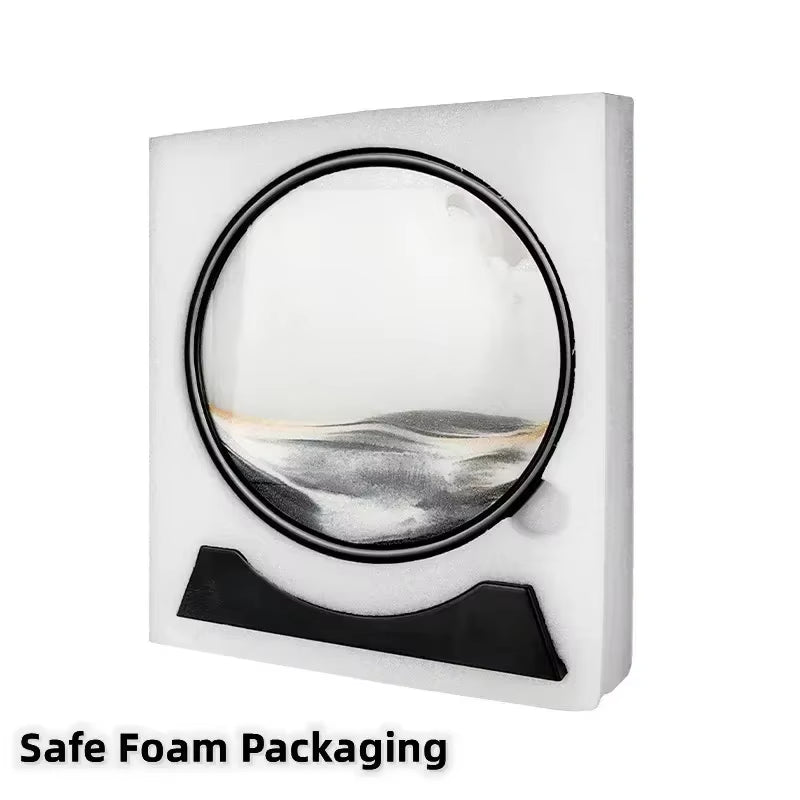 3D Moving Sand Art Picture - 7 Inch Round Glass Ocean Sandscape Hourglass Quick Sand Painting for Home Decor