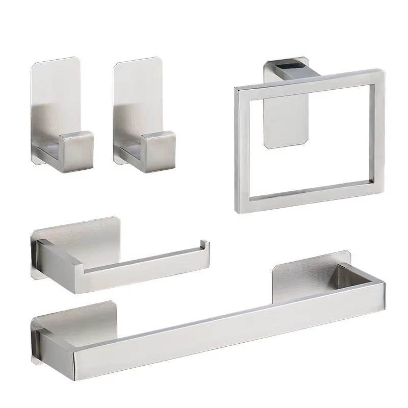 Self-Adhesive Silver Bathroom Hardware Kit Stainless Steel Toilet Paper Holder Towel Bar Towel Holder Hook Bathroom Accessories