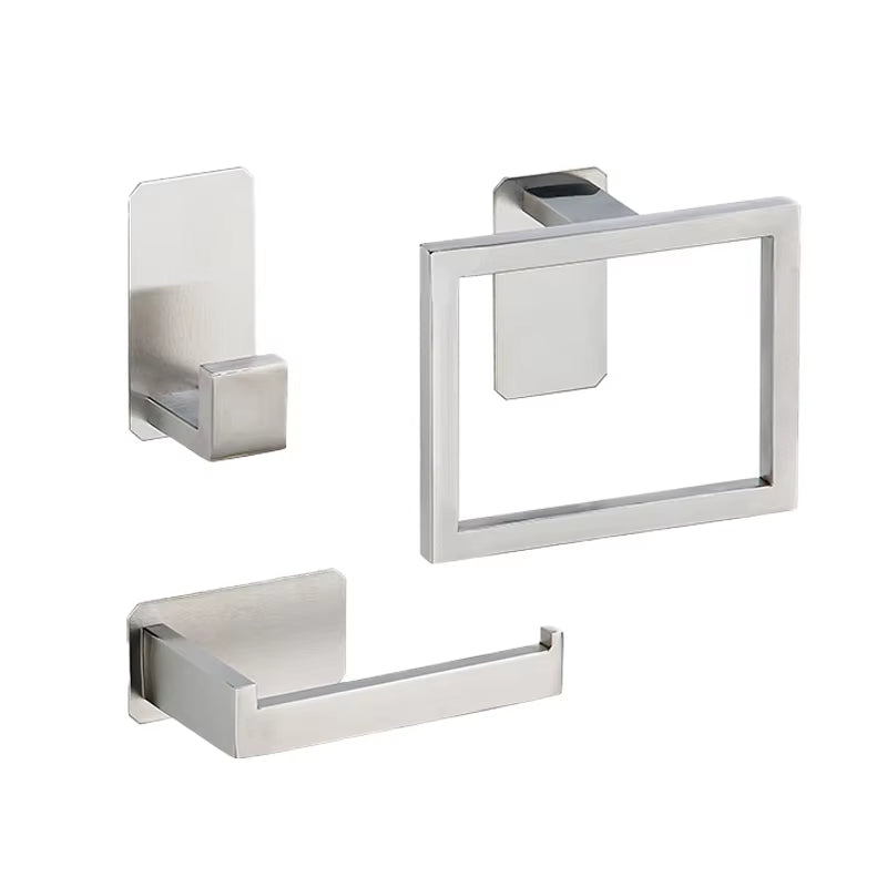Self-Adhesive Silver Bathroom Hardware Kit Stainless Steel Toilet Paper Holder Towel Bar Towel Holder Hook Bathroom Accessories