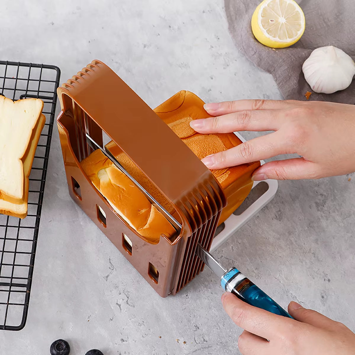 Foldable Bread and Toast Slicer Neat Uniform Slicing Baking Accessories Supplies Kitchen Gadgets Utensils Items Kitchen Tools