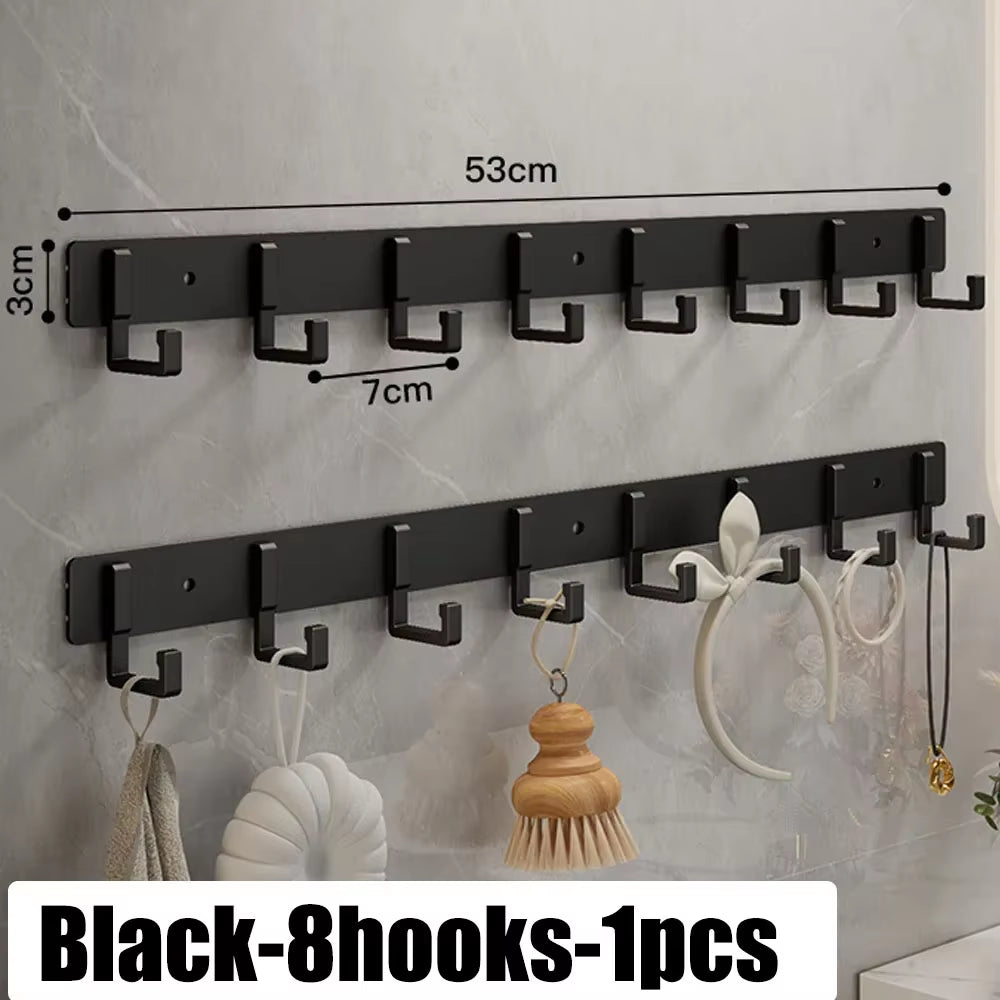 Wall Mounted Coat Rack with Black Hooks – Heavy Duty Towel & Robe Hanger for Bathroom, Kitchen & Entryway
