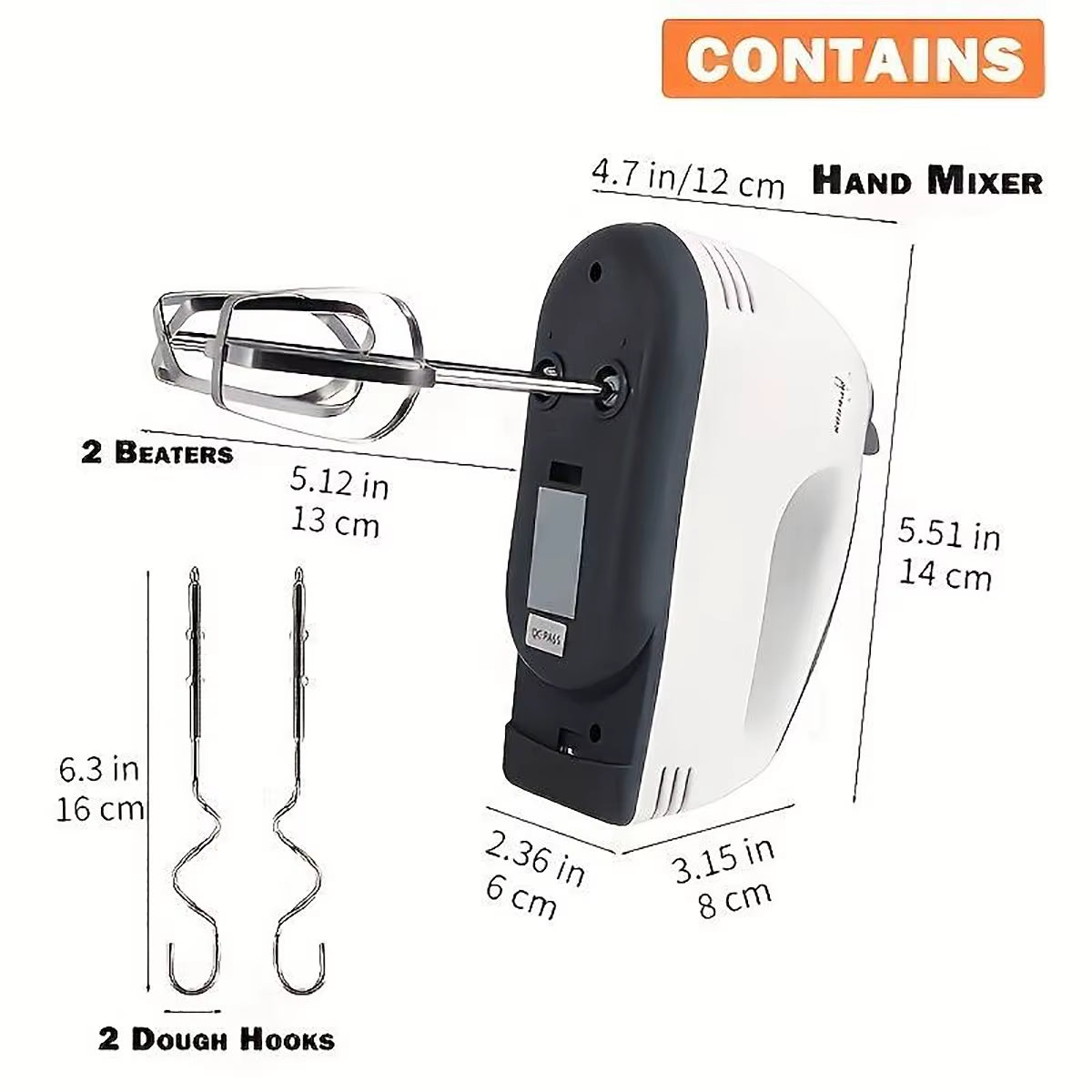 Handheld Electric Egg Beater, Household Automatic Mixer, Egg White and Cream Beater, Mini 7-Speed White