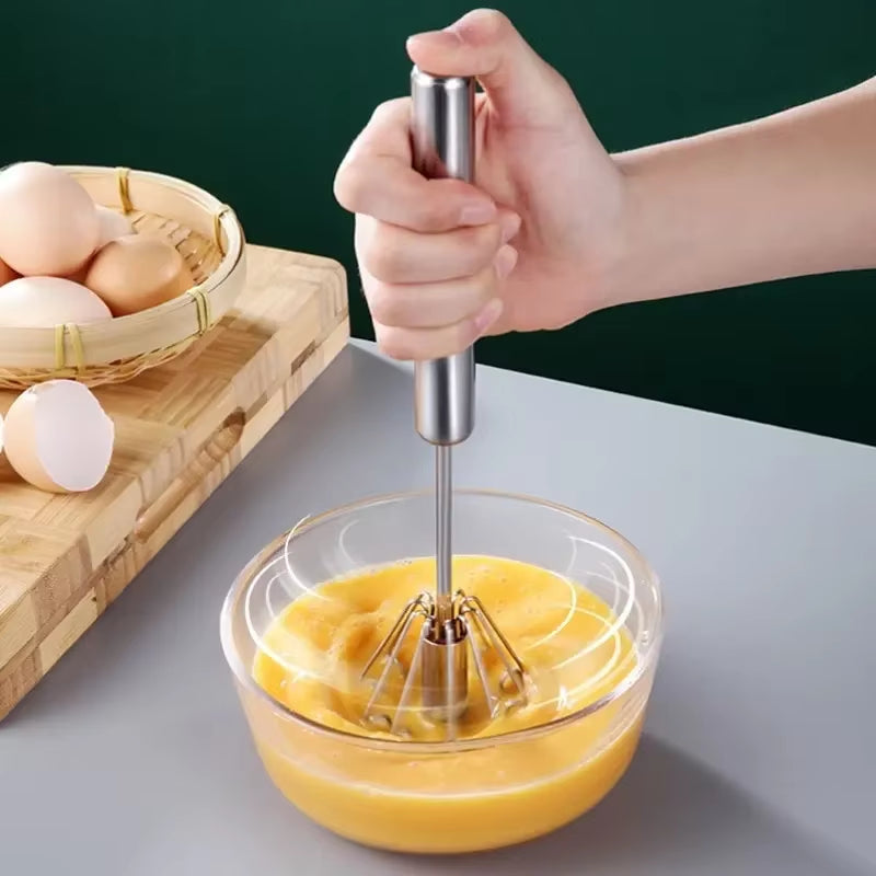 Stainless Steel Rotary Whisk with Beech Wood Handle – Semi-Automatic Hand Mixer G041