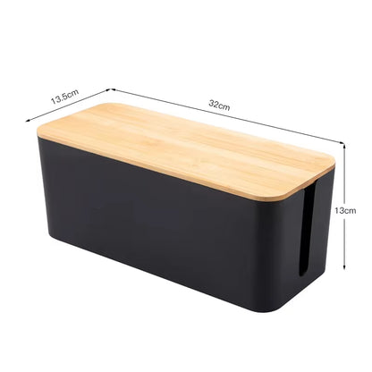 Elegant Bamboo Cable Management Box with Wire Organizer and Power Cord Storage for Desk, Home, or Office