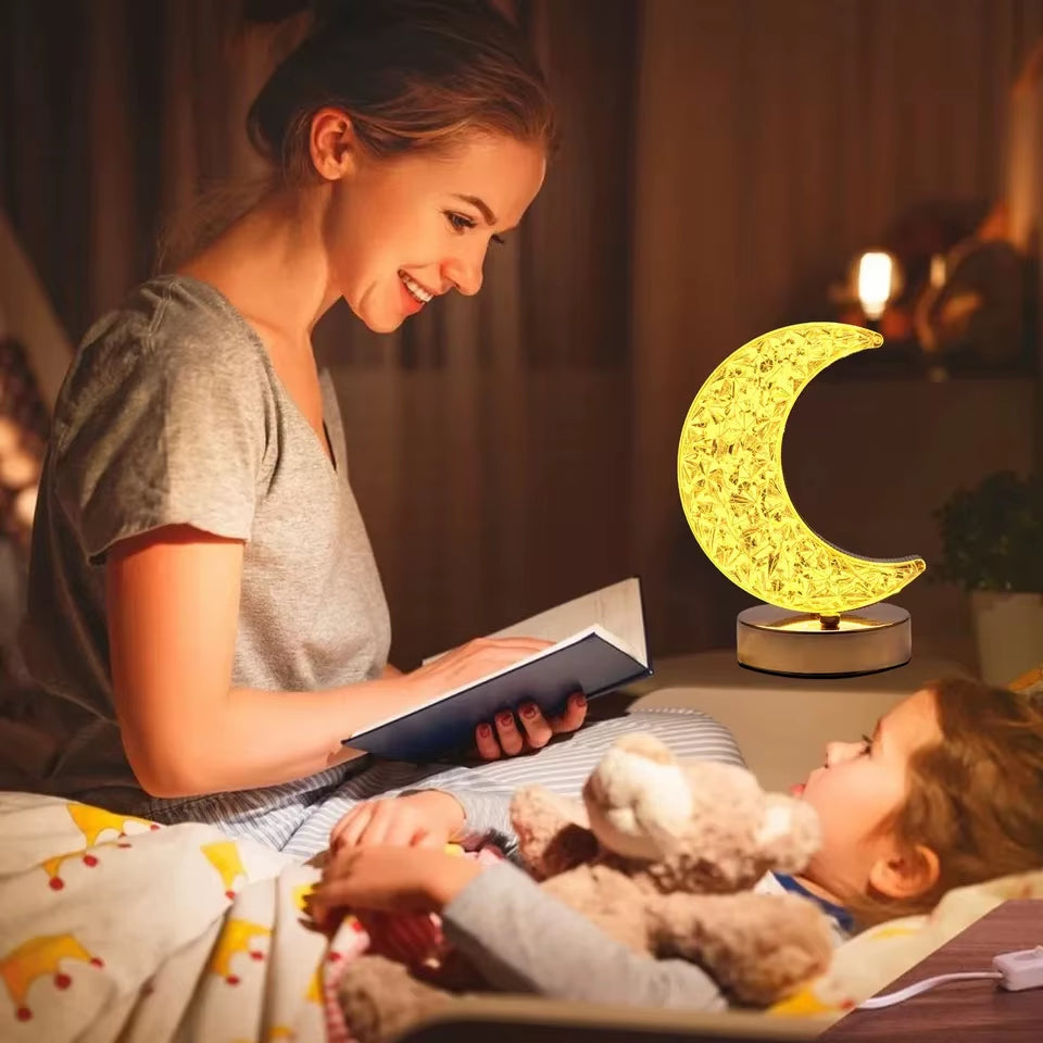 Bedroom Crystal Touch Dimming Night Light Girls Room Home Decor Aesthetics USB Bedside LED Ambient Table 3D Moon Lamp