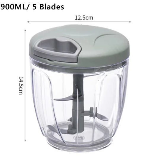 Manual Hand Pull Food Chopper – 500/900ML Meat Mincer, Garlic Crusher, Onion & Veggie Grinder