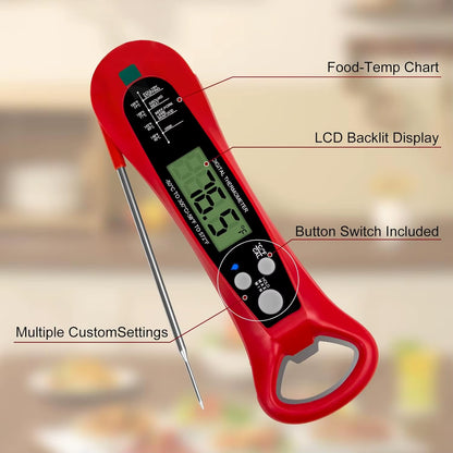 Instant Read Digital Meat Thermometer – Fast, Precise Food Temperature Gauge with Backlight
