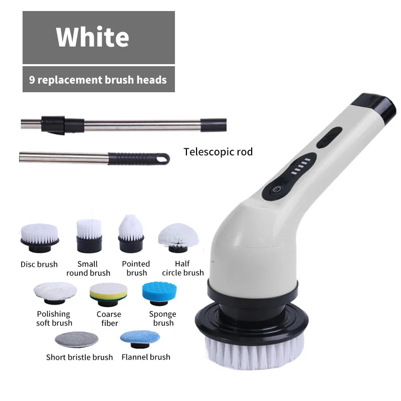 9-in-1 Electric Spin Cleaning Brush with LED Display for Home & Car