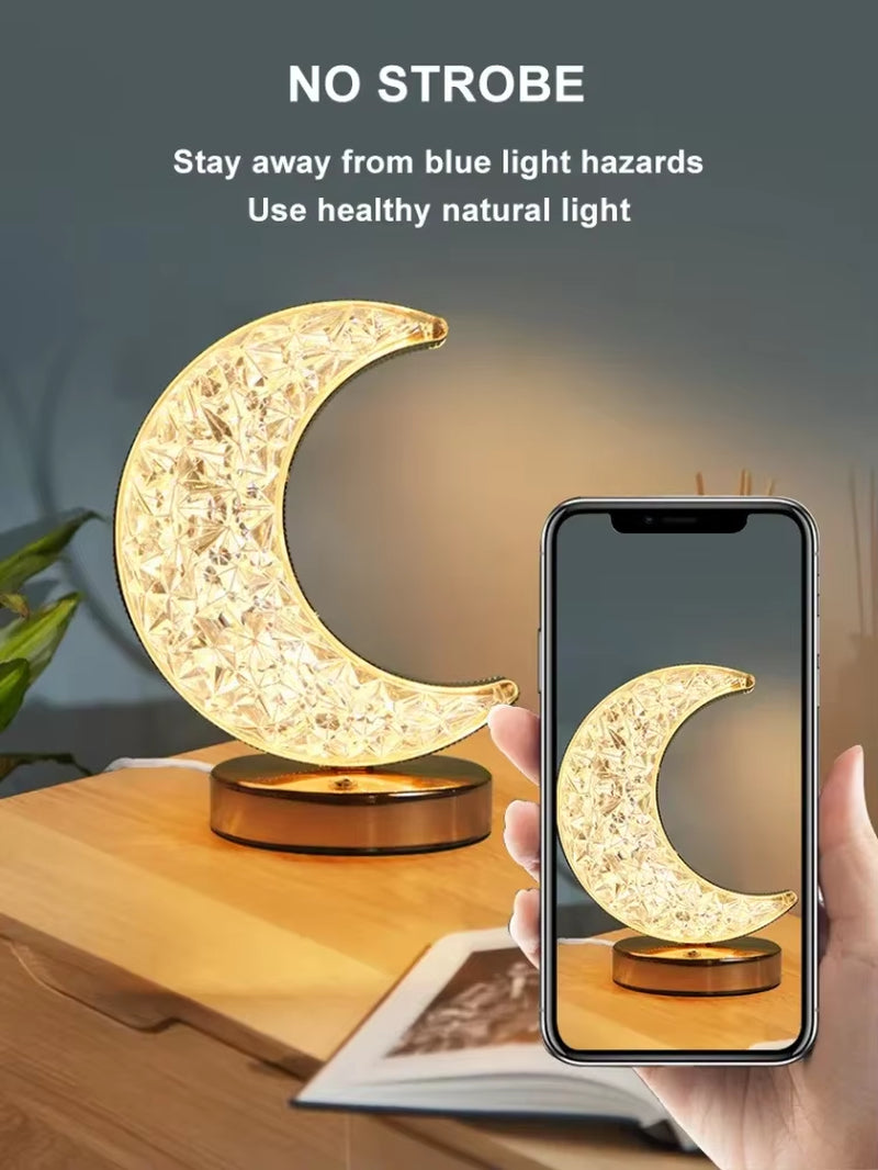 Bedroom Crystal Touch Dimming Night Light Girls Room Home Decor Aesthetics USB Bedside LED Ambient Table 3D Moon Lamp