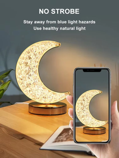 Bedroom Crystal Touch Dimming Night Light Girls Room Home Decor Aesthetics USB Bedside LED Ambient Table 3D Moon Lamp