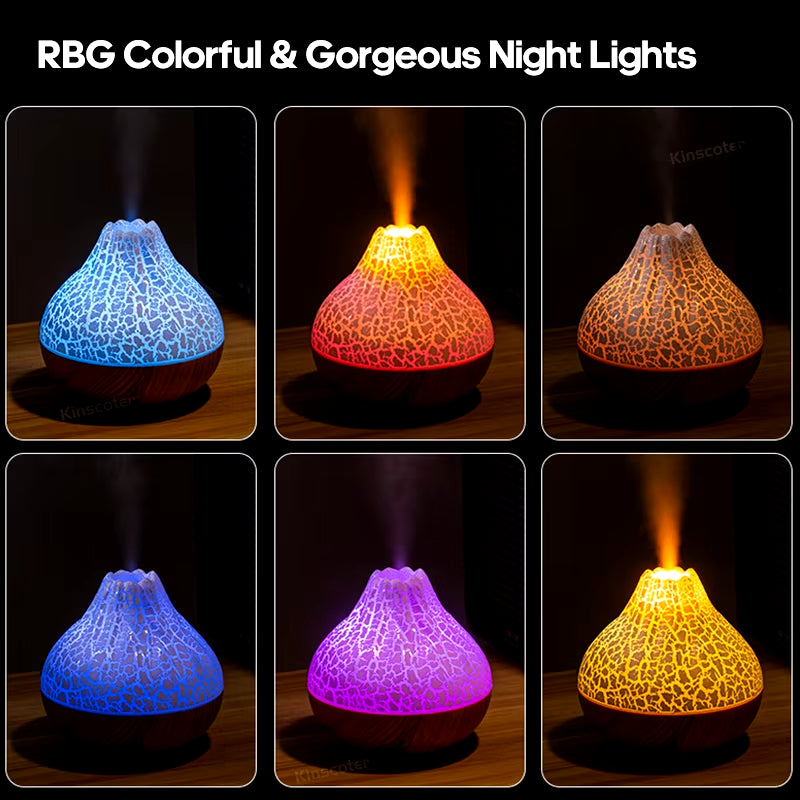 Volcano Air Humidifier 300ml – USB Cool Mist Diffuser with Ambient Night Light