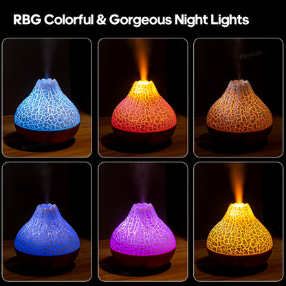 Volcano Air Humidifier 300ml – USB Cool Mist Diffuser with Ambient Night Light