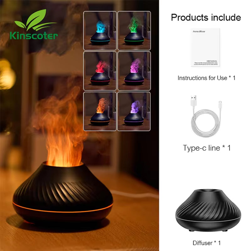 Volcanic Flame Essential Oil Diffuser – 130ml USB Aroma Humidifier with LED Night Light