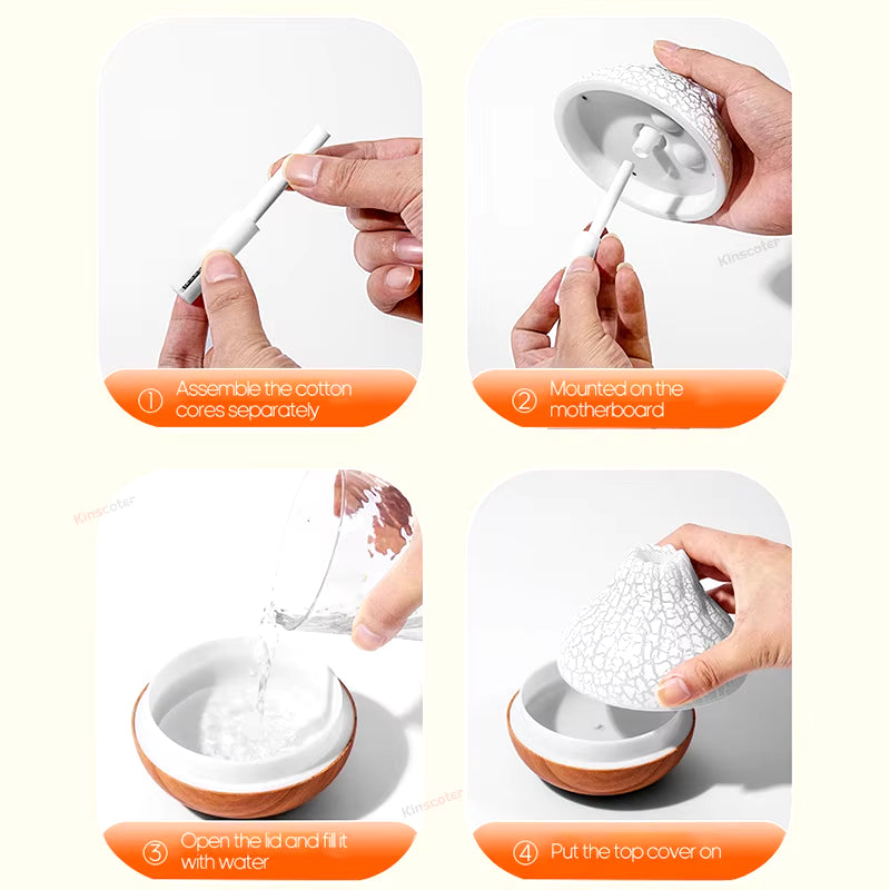 Volcano Air Humidifier 300ml – USB Cool Mist Diffuser with Ambient Night Light