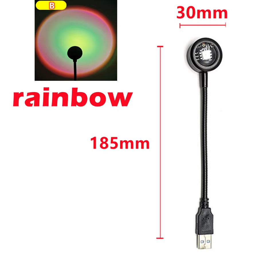 Rnntuu USB Sunset Lamp Projector – 360° Rotating LED Mood Light for Home Decor & Photography**