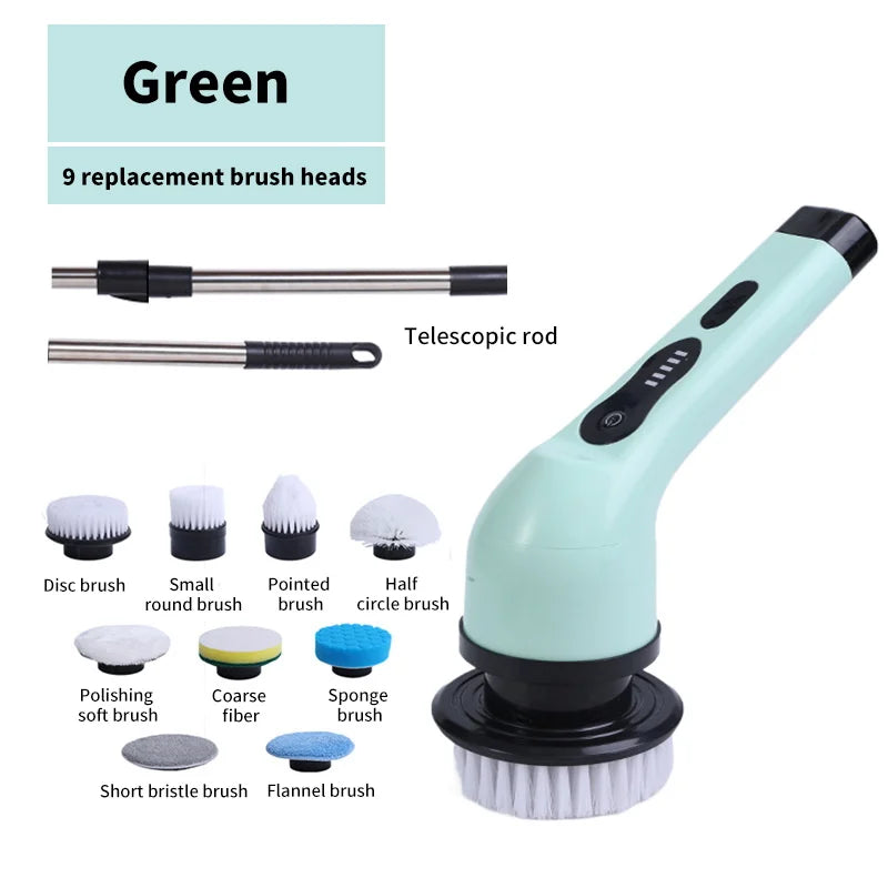9-in-1 Electric Spin Cleaning Brush with LED Display for Home & Car