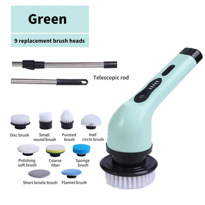 9-in-1 Electric Spin Cleaning Brush with LED Display for Home & Car