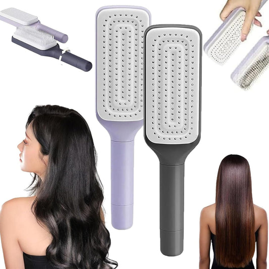 Self-Cleaning Hairbrush for Women - Effortless Hair Loss Removal & Scalp Massage with Anti-Static Technology