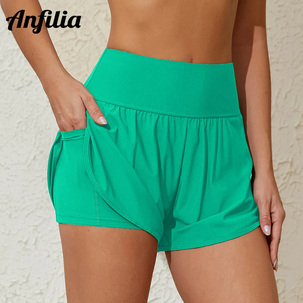 Women’s High Waist Swim Shorts with Hidden Pockets