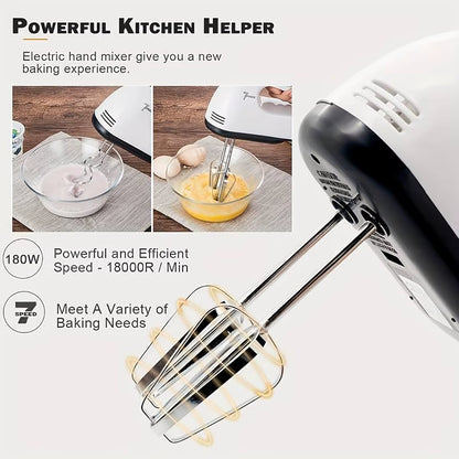 Handheld Electric Egg Beater, Household Automatic Mixer, Egg White and Cream Beater, Mini 7-Speed White