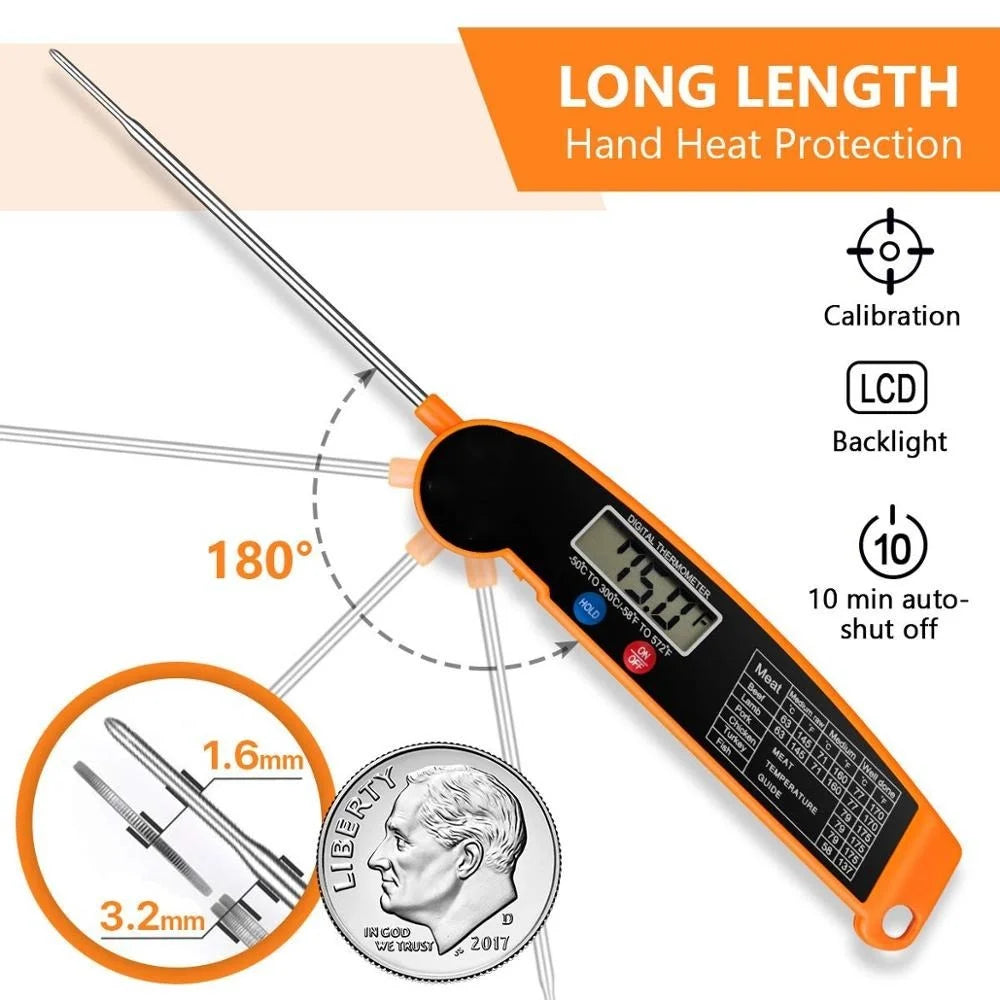 Digital Cooking Thermometer – Fast Read Food Probe for Meat, Water, BBQ & Oven Use