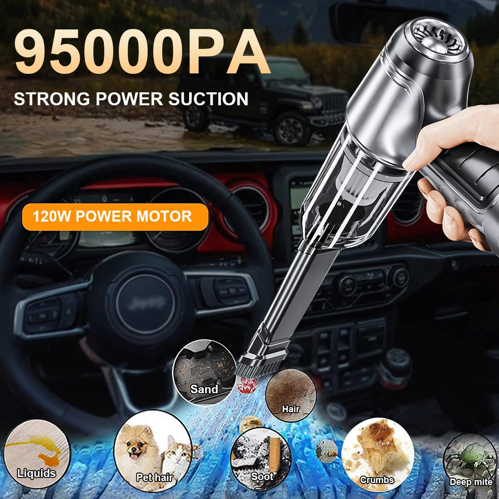 Wireless Car Vacuum Cleaner – 95000PA Suction | Handheld Mini Vacuum & Blower for Home & Car 