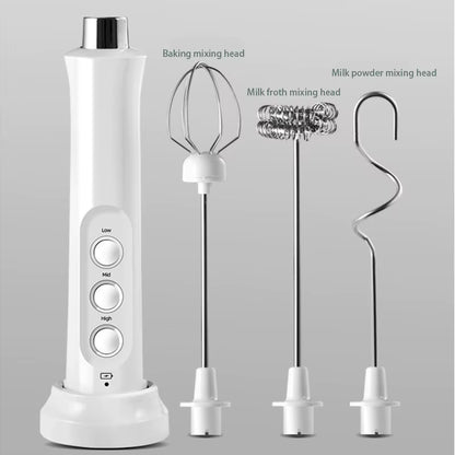 Rechargeable 3-in-1 Milk Frother – Electric Handheld Foam Maker with Mixing Heads