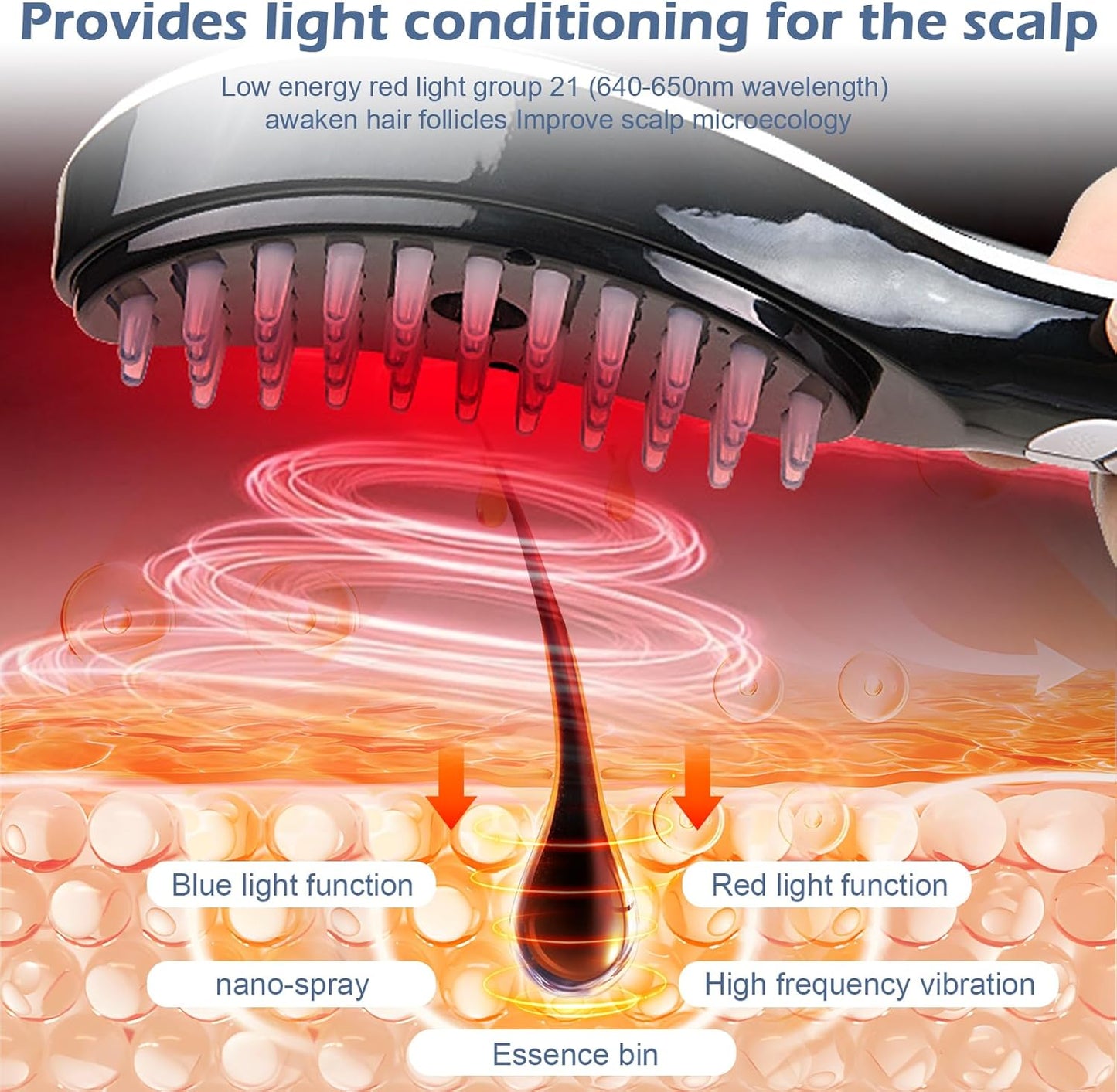 Electric Spray Massage Comb – Anti-Hair Loss Scalp Massager with Vibration, LED Therapy & Nano Atomization