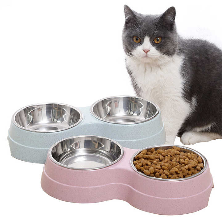 Double Pet Bowls for Cats & Dogs – Stainless Steel Food & Water Feeder – Non-Toxic, Durable, Small Pet Feeding Dish