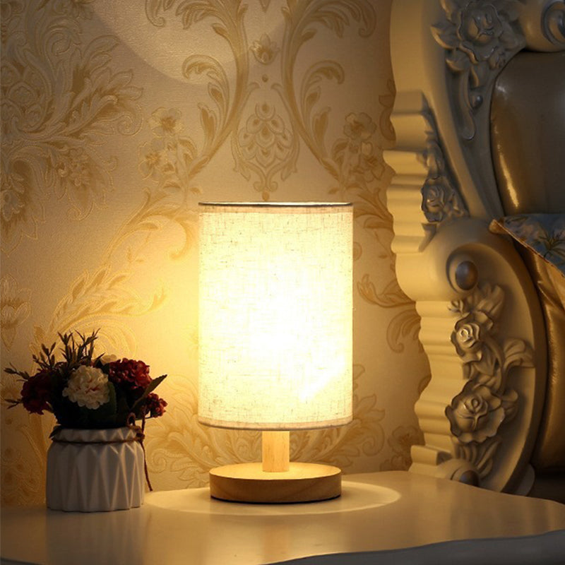 Dimmable LED Table Lamp – Bamboo Base & Fabric Shade, USB Bedside Light for Bedroom or Desk