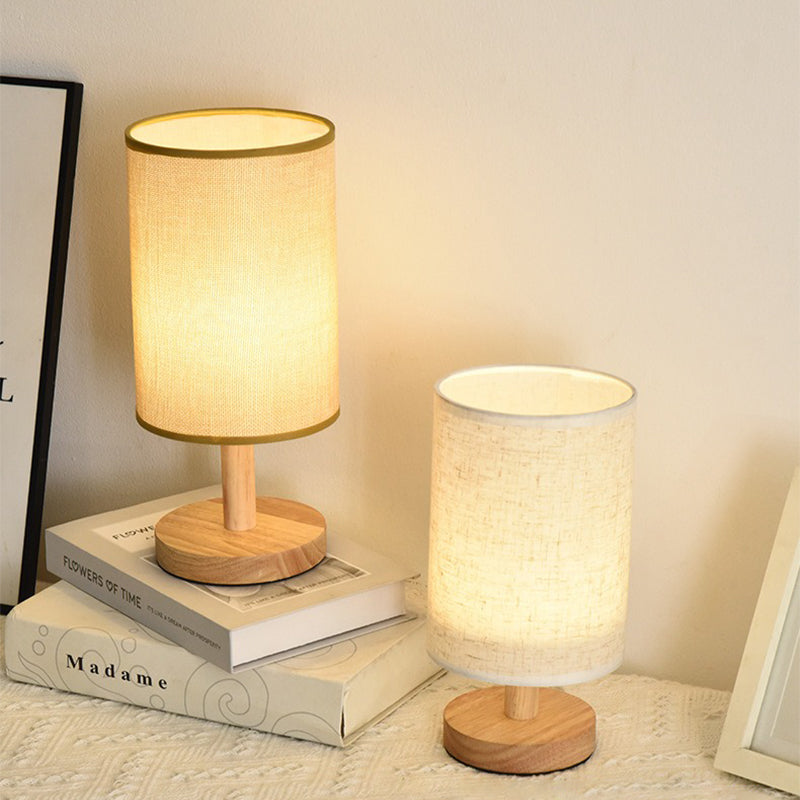 Dimmable LED Table Lamp – Bamboo Base & Fabric Shade, USB Bedside Light for Bedroom or Desk