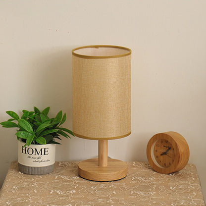 Dimmable LED Table Lamp – Bamboo Base & Fabric Shade, USB Bedside Light for Bedroom or Desk