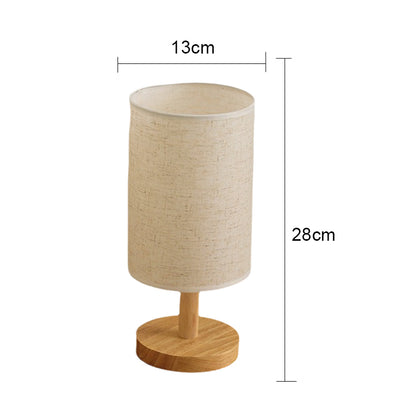 Dimmable LED Table Lamp – Bamboo Base & Fabric Shade, USB Bedside Light for Bedroom or Desk