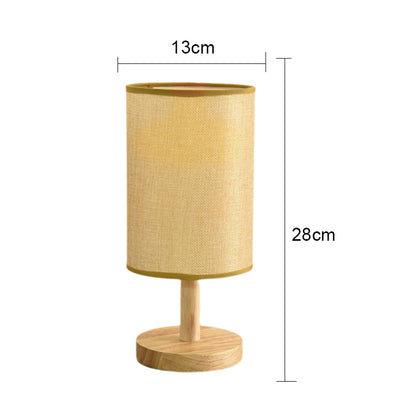 Dimmable LED Table Lamp – Bamboo Base & Fabric Shade, USB Bedside Light for Bedroom or Desk