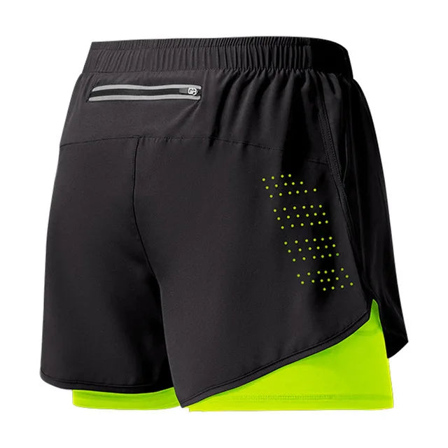 Men’s Quick-Dry Double Layer Running and Training Shorts Black Fitness Workout Gym Shorts