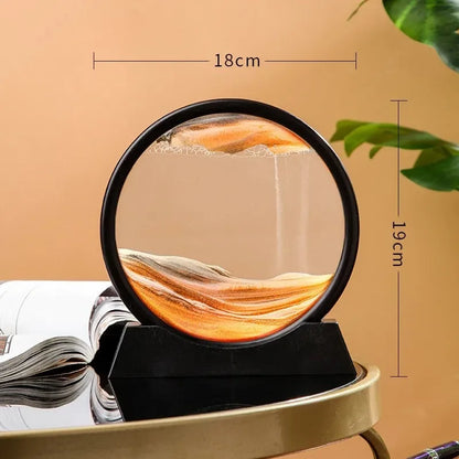 3D Moving Sand Art Picture - 7 Inch Round Glass Ocean Sandscape Hourglass Quick Sand Painting for Home Decor