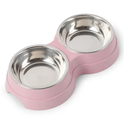 Double Pet Bowls for Cats & Dogs – Stainless Steel Food & Water Feeder – Non-Toxic, Durable, Small Pet Feeding Dish