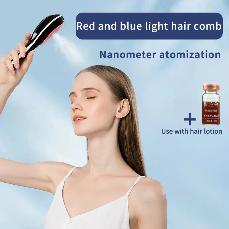Electric Spray Massage Comb – Anti-Hair Loss Scalp Massager with Vibration, LED Therapy & Nano Atomization
