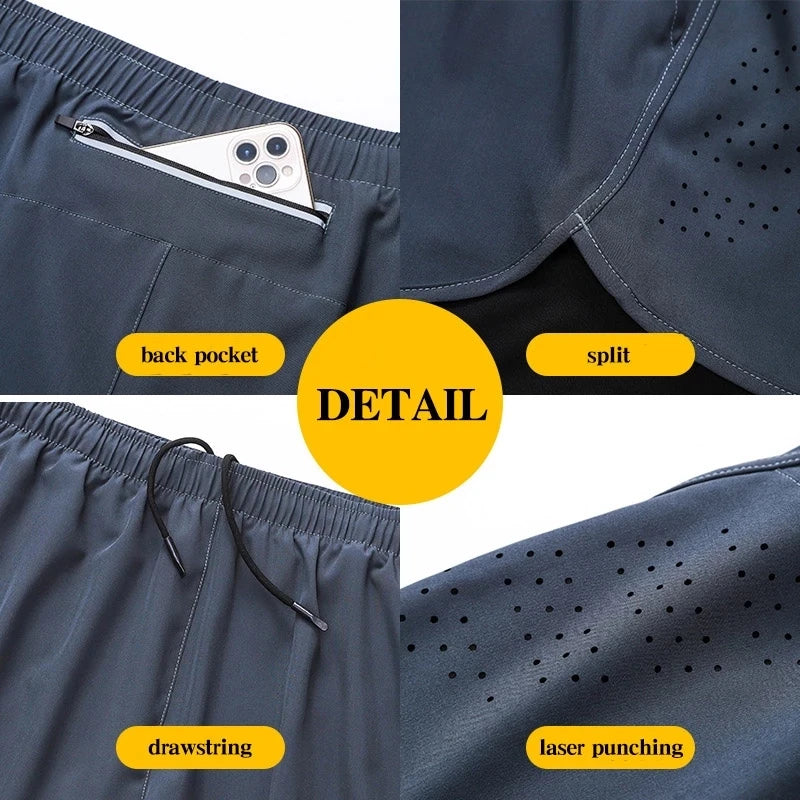 Men’s Quick-Dry Double Layer Running and Training Shorts Black Fitness Workout Gym Shorts